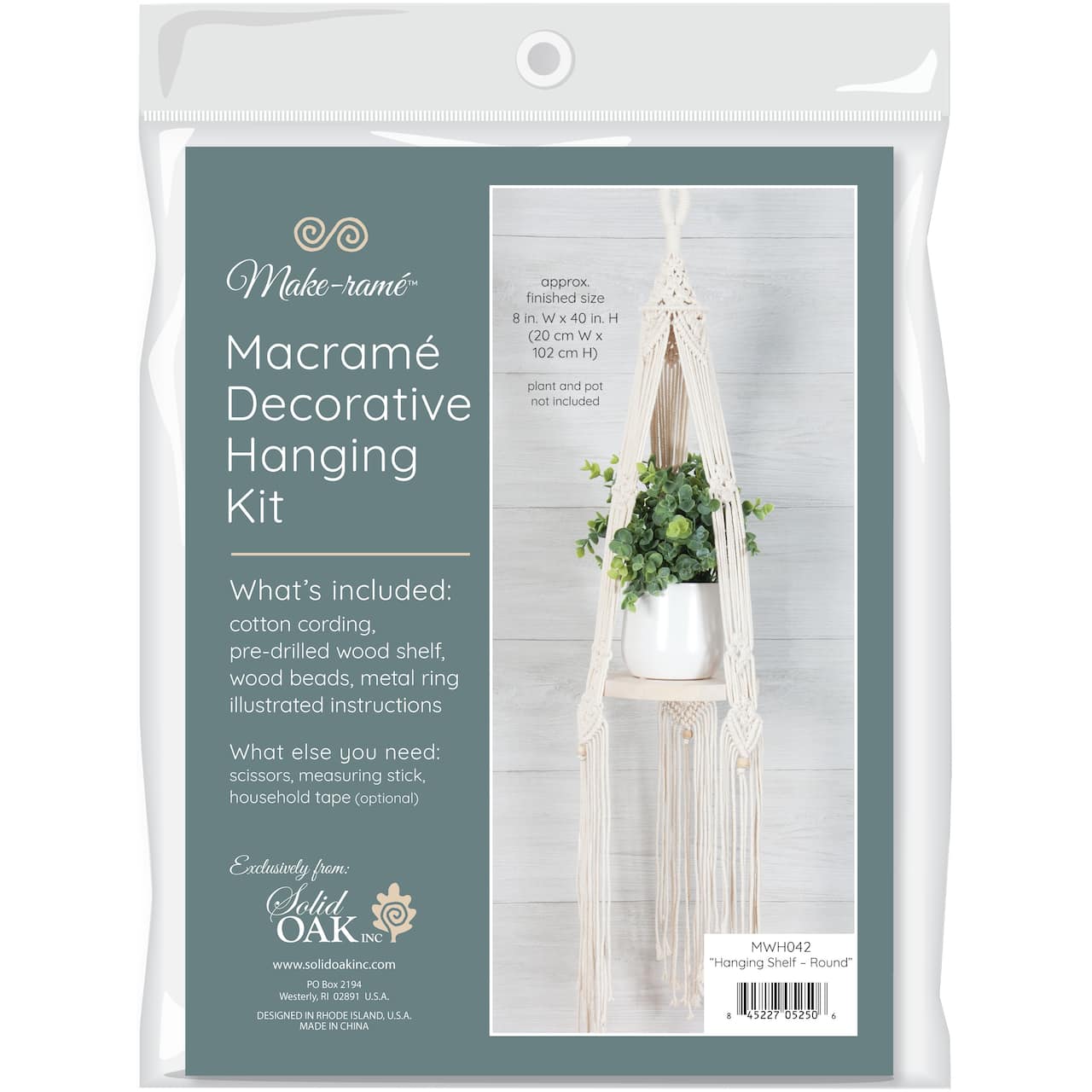 Solid Oak Make-ramé™ Bohemian Round Hanging Shelf Macramé Kit